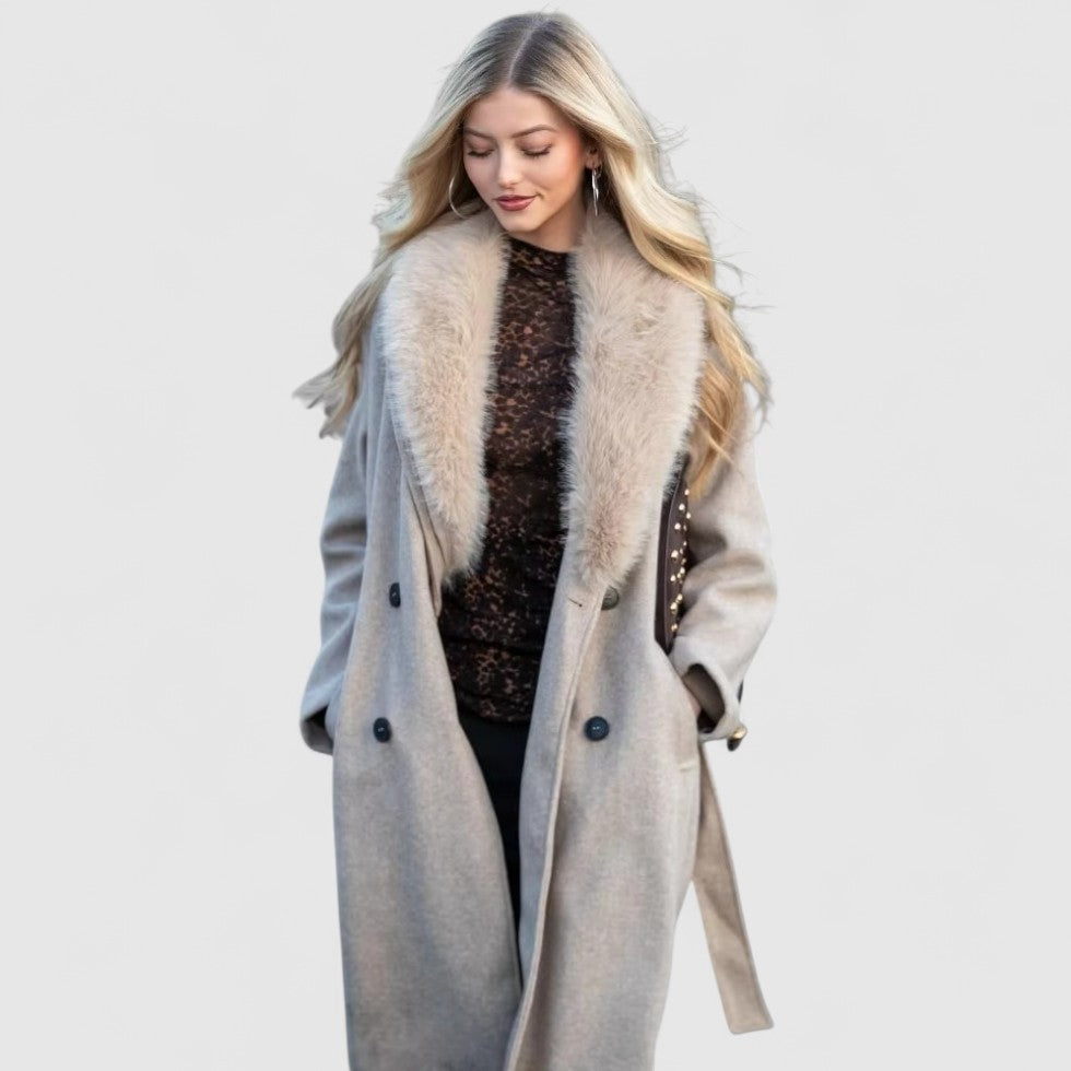 Women Thick Warm Faux Fur Trenchcoat