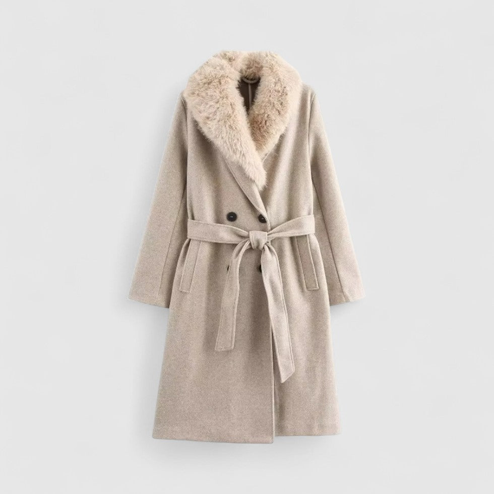 Women Thick Warm Faux Fur Trenchcoat