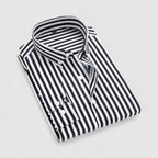 Men Slim Fit Long Sleeve Striped Pattern Dress Shirt