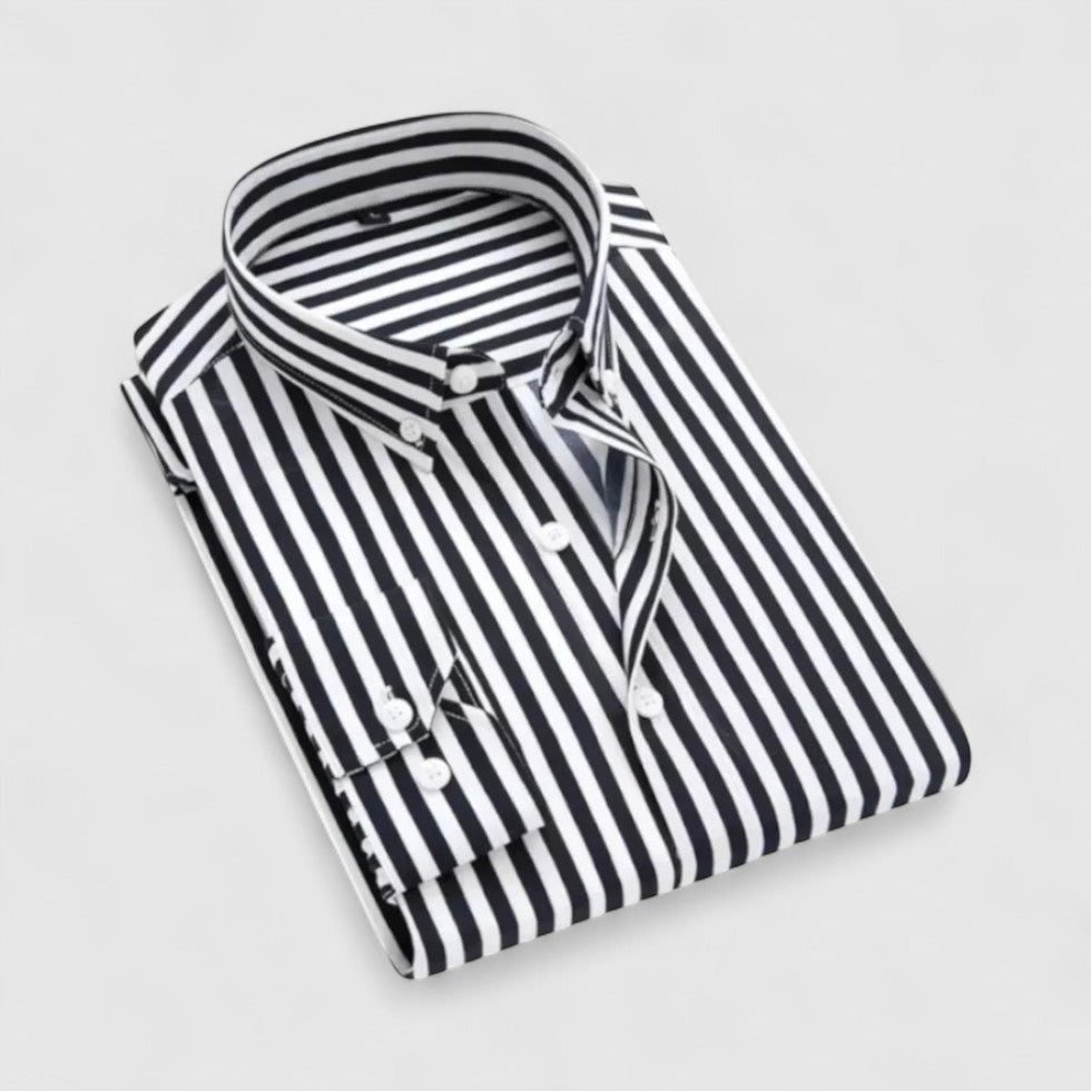 Men Slim Fit Long Sleeve Striped Pattern Dress Shirt
