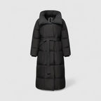 Women Long Quilted Puffer Coat with Belt Winter Jacket