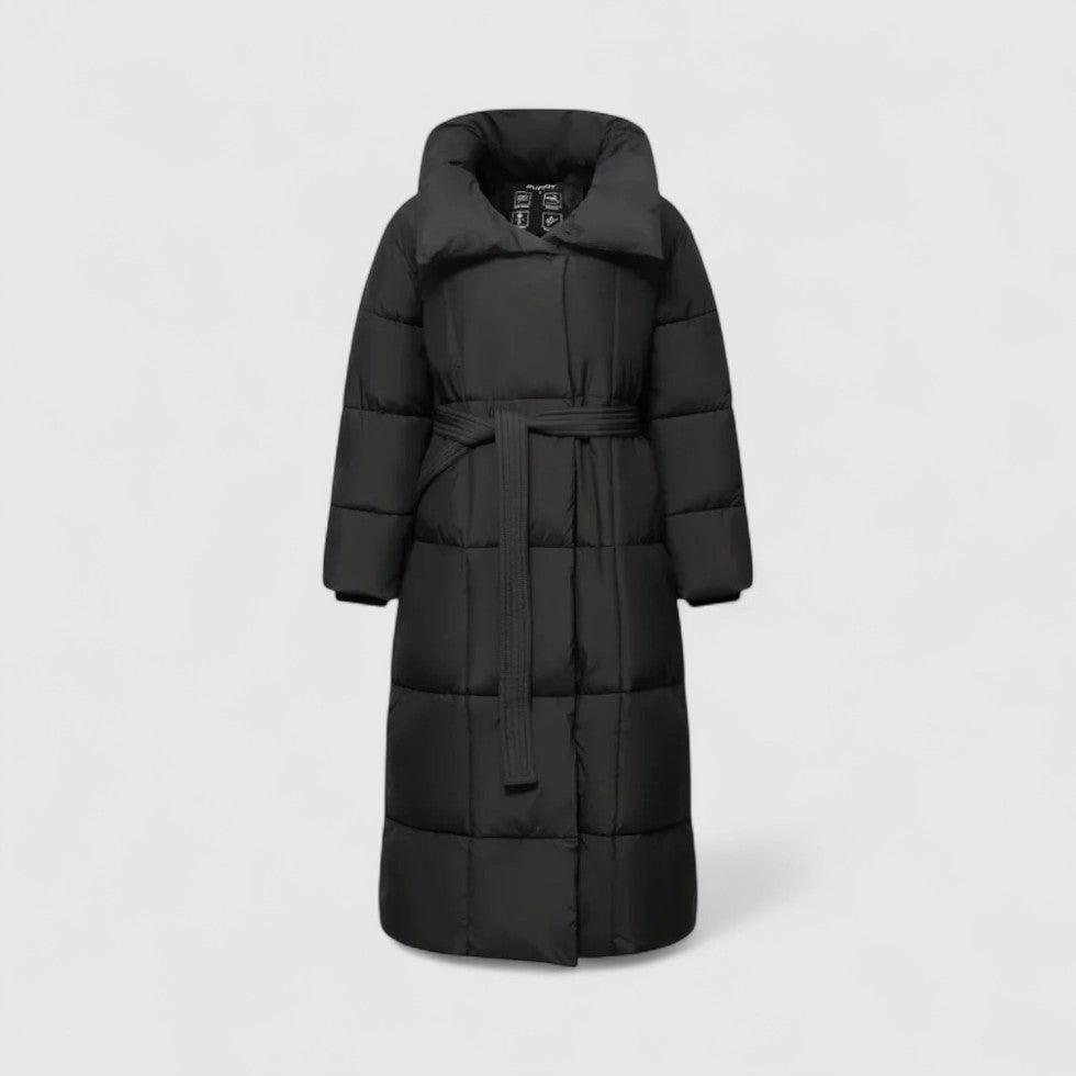 Women Long Quilted Puffer Coat with Belt Winter Jacket