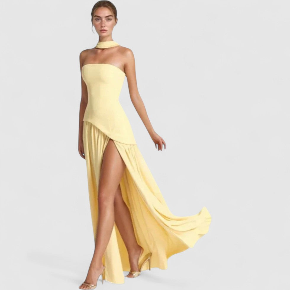Strapless High Slit Evening Maxi Dress for Women