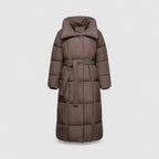 Women Long Quilted Puffer Coat with Belt Winter Jacket