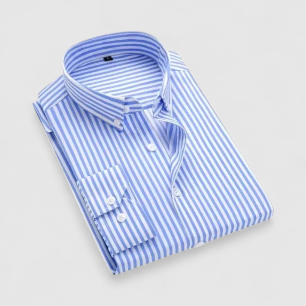 Men Slim Fit Long Sleeve Striped Pattern Dress Shirt