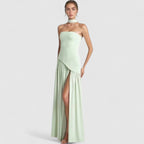 Strapless High Slit Evening Maxi Dress for Women