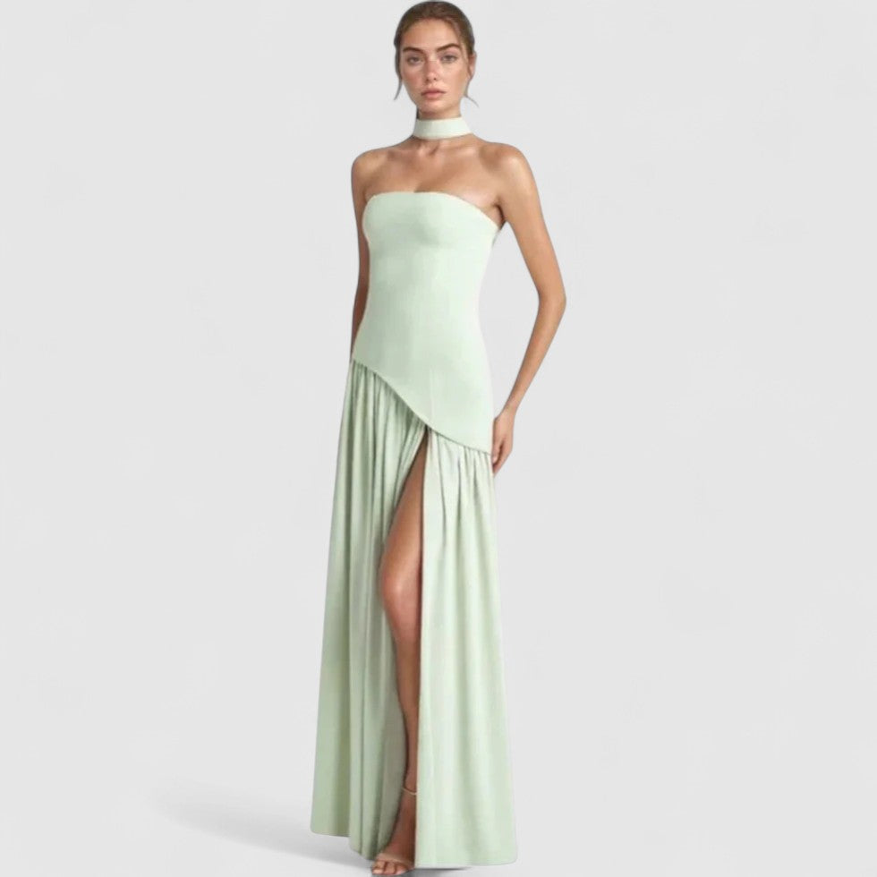 Strapless High Slit Evening Maxi Dress for Women