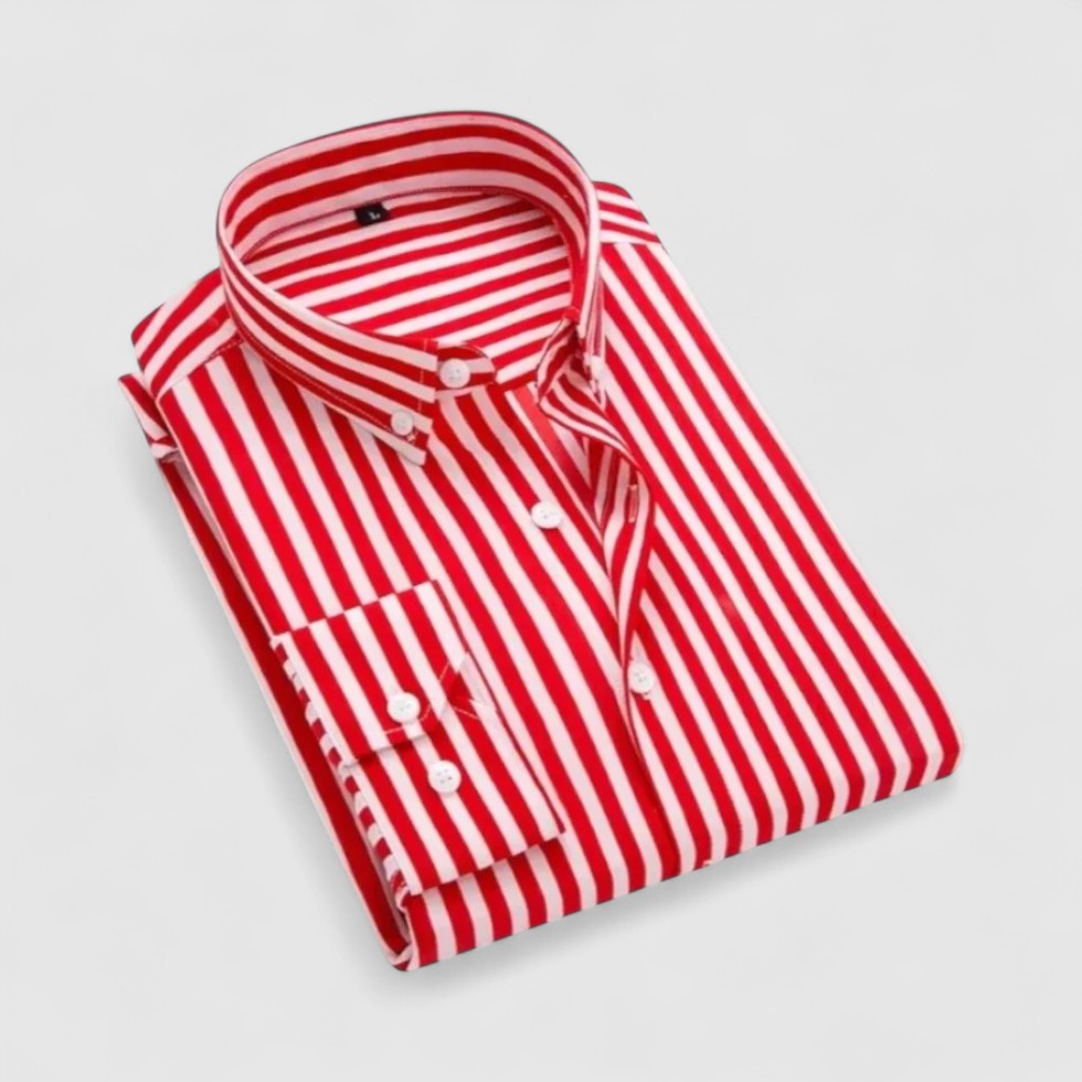 Men Slim Fit Long Sleeve Striped Pattern Dress Shirt