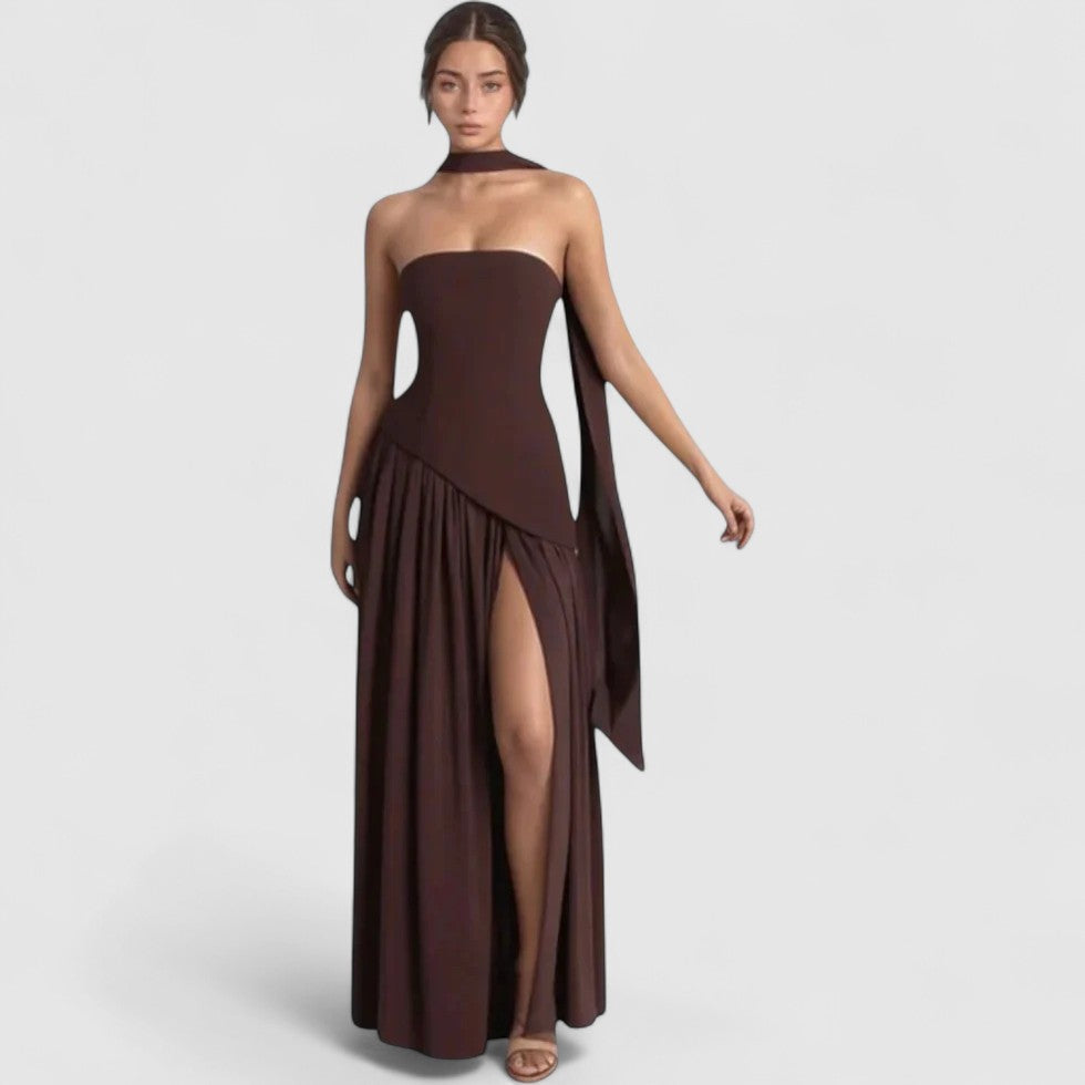 Strapless High Slit Evening Maxi Dress for Women