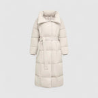 Women Long Quilted Puffer Coat with Belt Winter Jacket