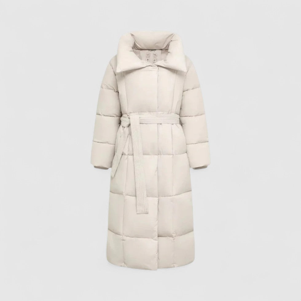 Women Long Quilted Puffer Coat with Belt Winter Jacket