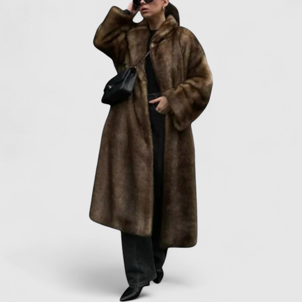 Women Long Sleeve Classic Faux Fur Winter Overcoat
