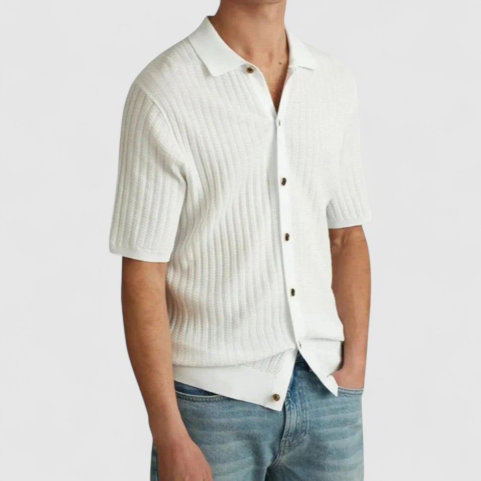 Knitted Short Sleeve Button Up Summer Shirt for Men