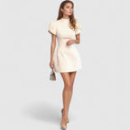 High Neck Puff Sleeve Mini Dress