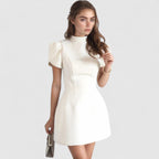 High Neck Puff Sleeve Mini Dress