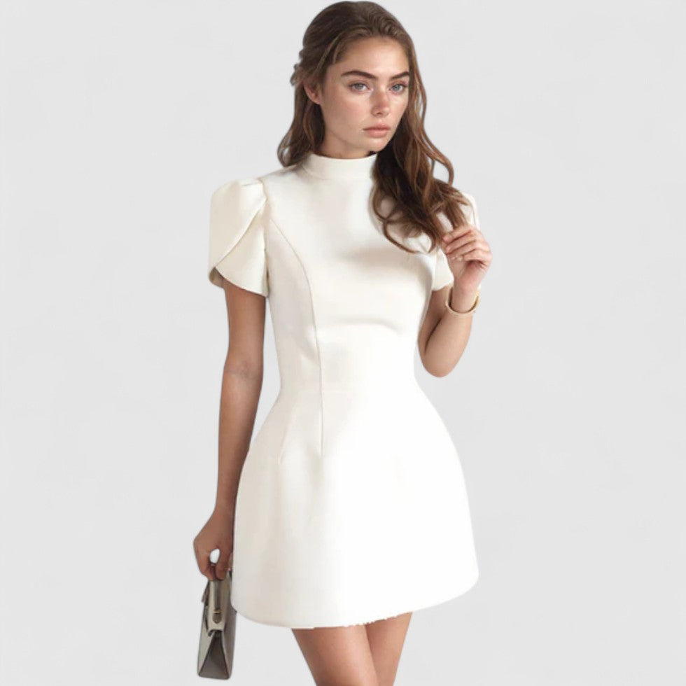High Neck Puff Sleeve Mini Dress